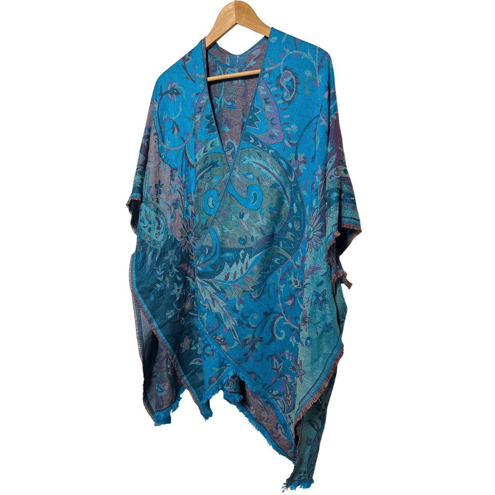 Bohemian Paisley Print Women's Pashmina Silk Shawl Blue Purple 38" Wide 38" Long